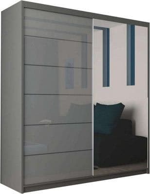 Fletche High Gloss Mirror Sliding Door Wardrobe 150cm - Grey