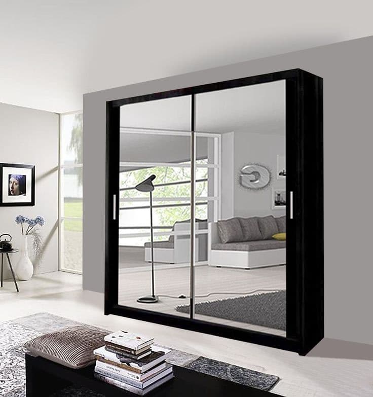 Milan Sliding Mirror Door Wardrobe 203cm - Black