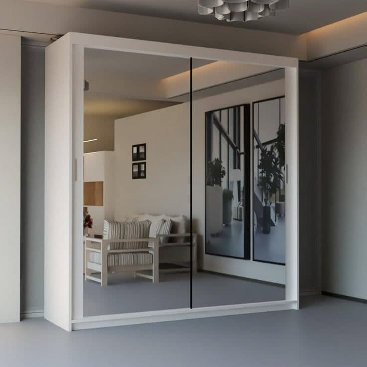 Modern Double Sliding Mirror Door Wardrobe 180cm - White