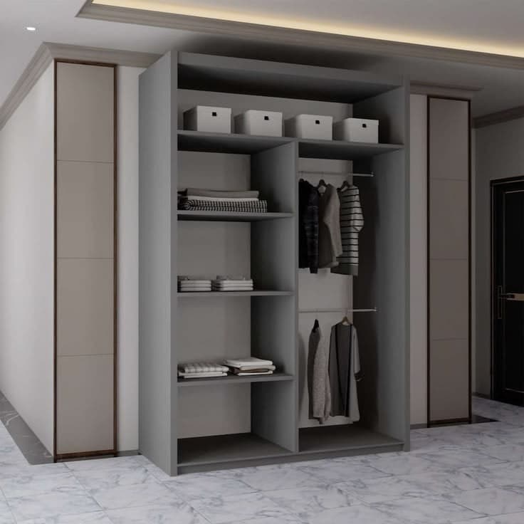 Modern Paneled Mirror Sliding Wardrobe 120cm - Grey