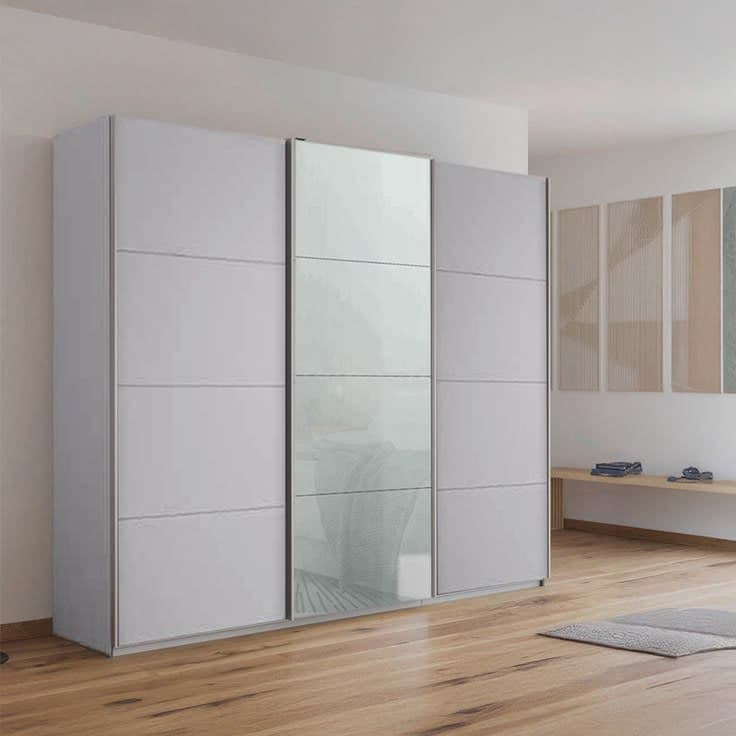 Rauch Kulmbach 3 Door Sliding Wardrobe 203cm - Silk Grey & Silk Grey Glass Front