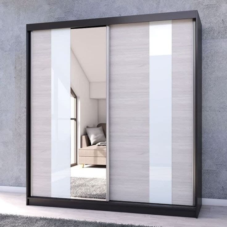 Lisbane 203cm 2-Door Mirrored Sliding Wardrobe – Black & Light Oak