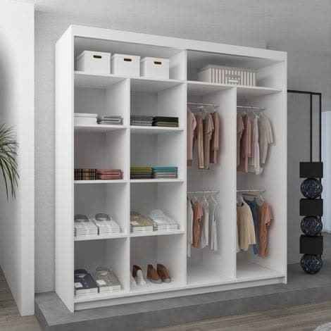 Modern Nicole Stylish Mirror Double Door Sliding Wardrobe 203cm - White