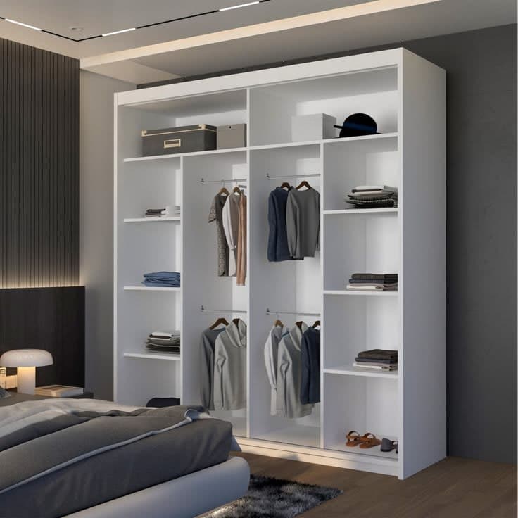Luzon Sliding Wardrobe with Oak Trim - White 203cm