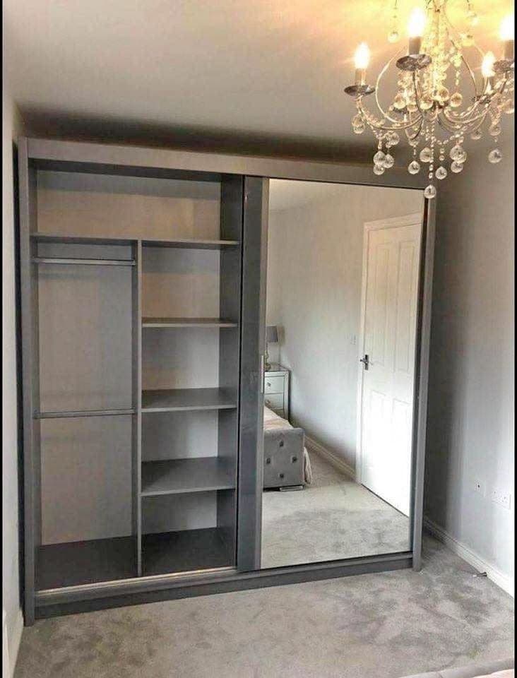 203cm Sliding Door Mirrored Wardrobe - Grey