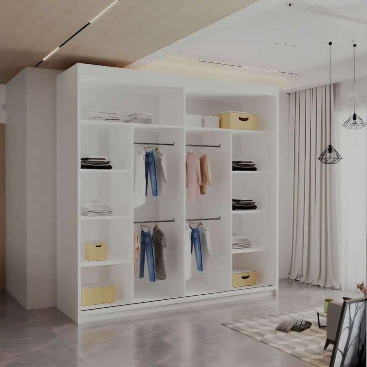 Modern Vertical Panelled Mirror Sliding Wardrobe - White 203cm