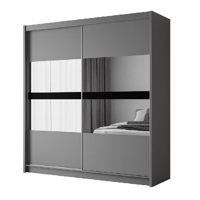 Batumi 203cm Sliding Door Wardrobe Graphite with Mirror