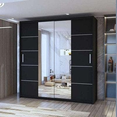 Eddin Black Sliding Mirror Door Wardrobe - 150cm
