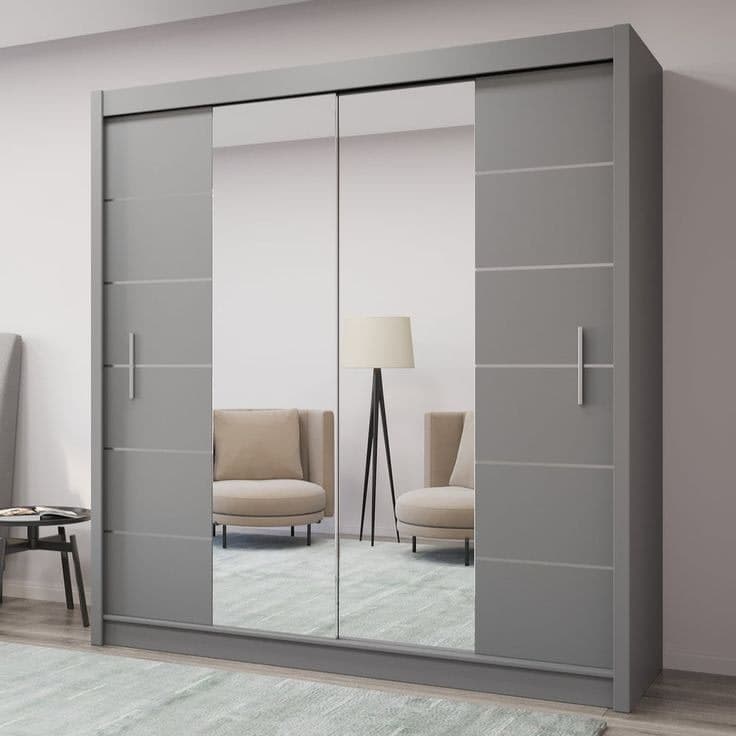 Eddin Grey Sliding Mirror Door Wardrobe - 203cm