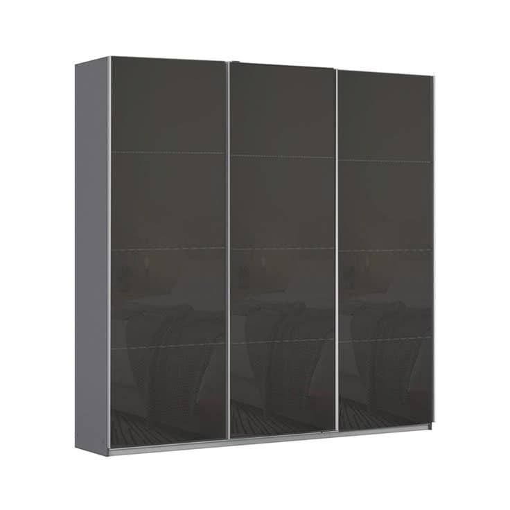 Rauch Kulmbach 3-Door Sliding Wardrobe - Metallic Dark Grey & Basalt Glass 203cm