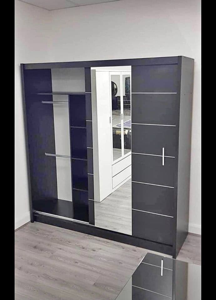 Lisbon Black Sliding Mirror Door Wardrobe - 203cm