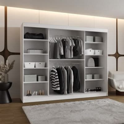 Arten Modena 250cm White Mirrored Triple Sliding Wardrobe