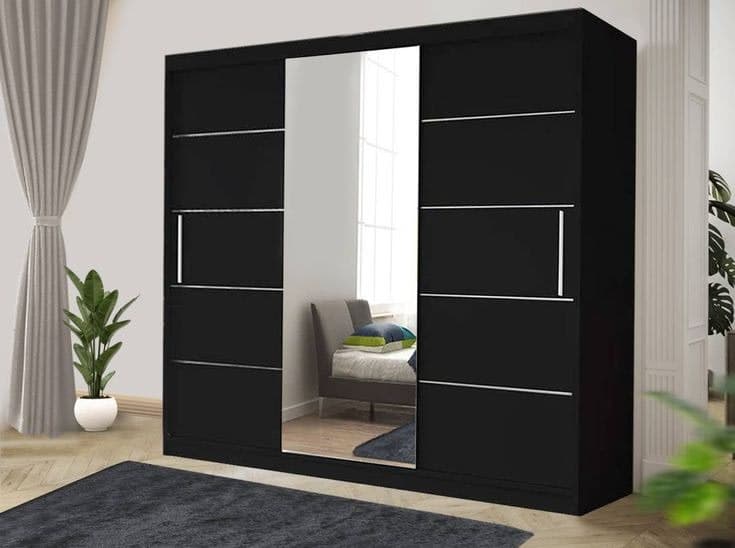 Oslo Black Sliding Mirror Door Wardrobe - 250cm
