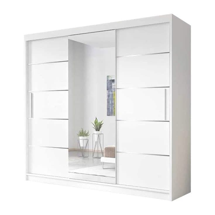 Oslo White Sliding Mirror Door Wardrobe with LED Lighting - 250cm