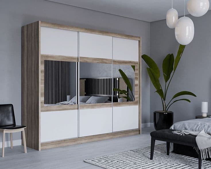 Salwador 250cm 3-Door Sliding Wardrobe - Oak Canyon & White with Mirror