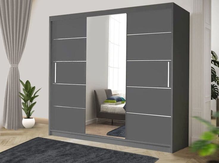 Oslo Grey Sliding Mirror Door Wardrobe - 250cm