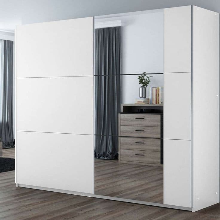 Bastia 250cm 3-Door Sliding Wardrobe - White with Mirror