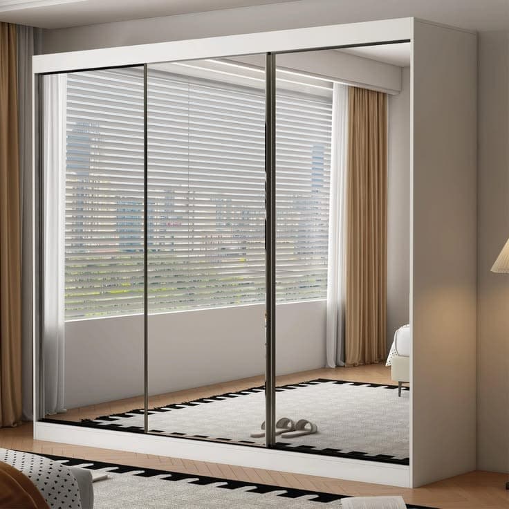 Oracle 250cm Full Mirror 3-Door Sliding Wardrobe - White