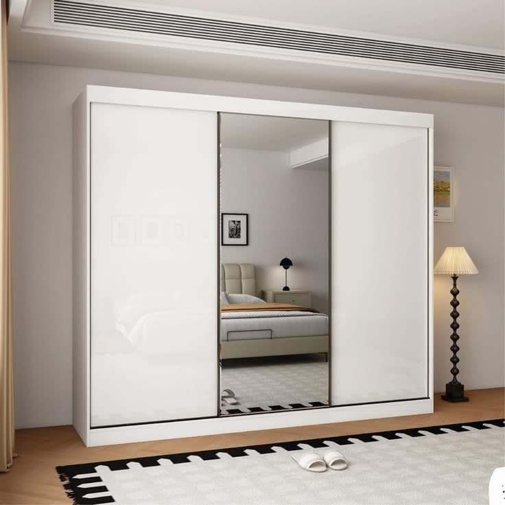Pacific 250cm Gloss White Sliding Door Wardrobe with Mirror