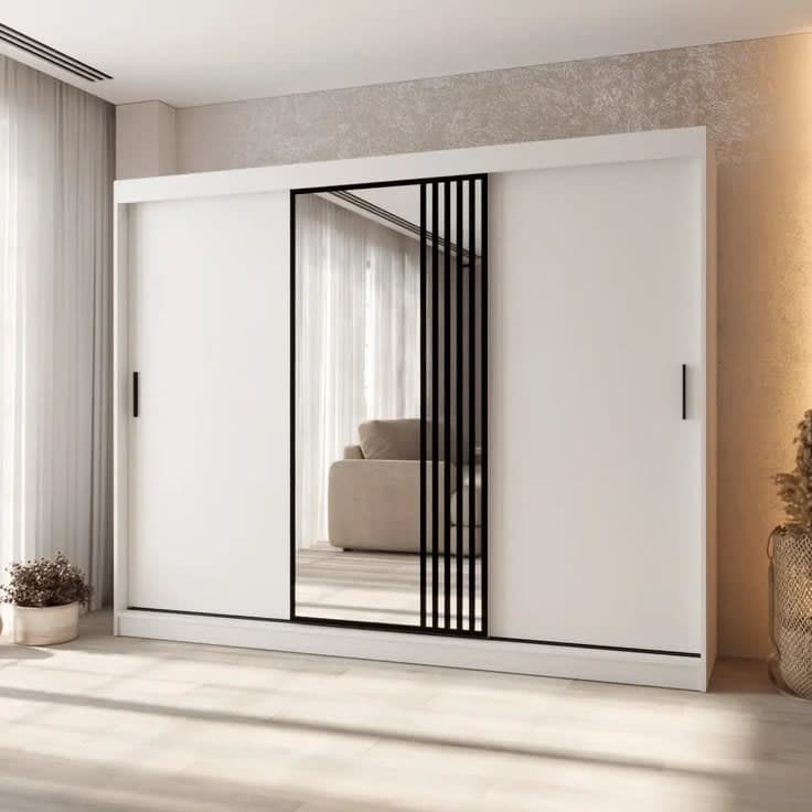 Boheng 250cm 3-Door Sliding Wardrobe with Mirror & Vertical Slat Accent - White