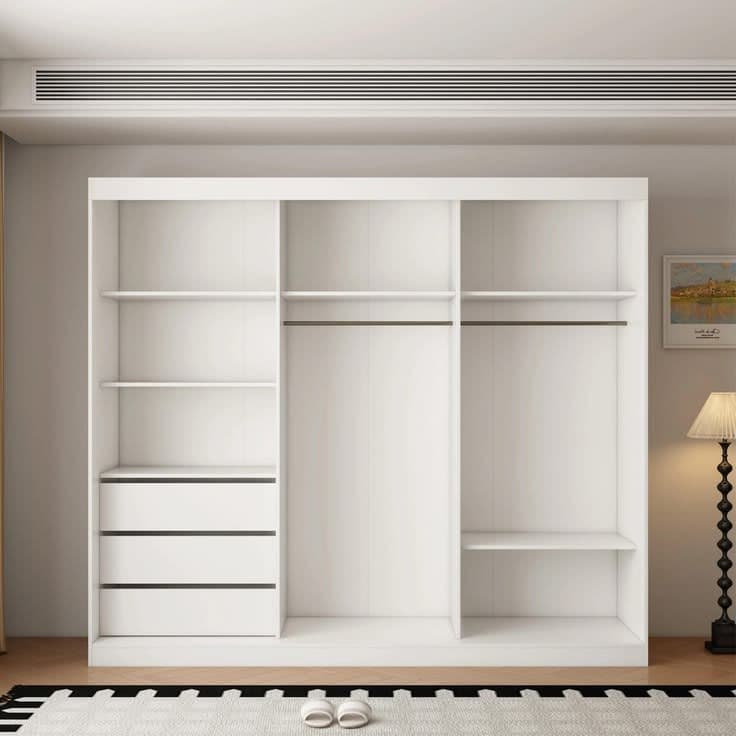 Berlin 250cm 3-Door Sliding Wardrobe Internal Storage Layout - White