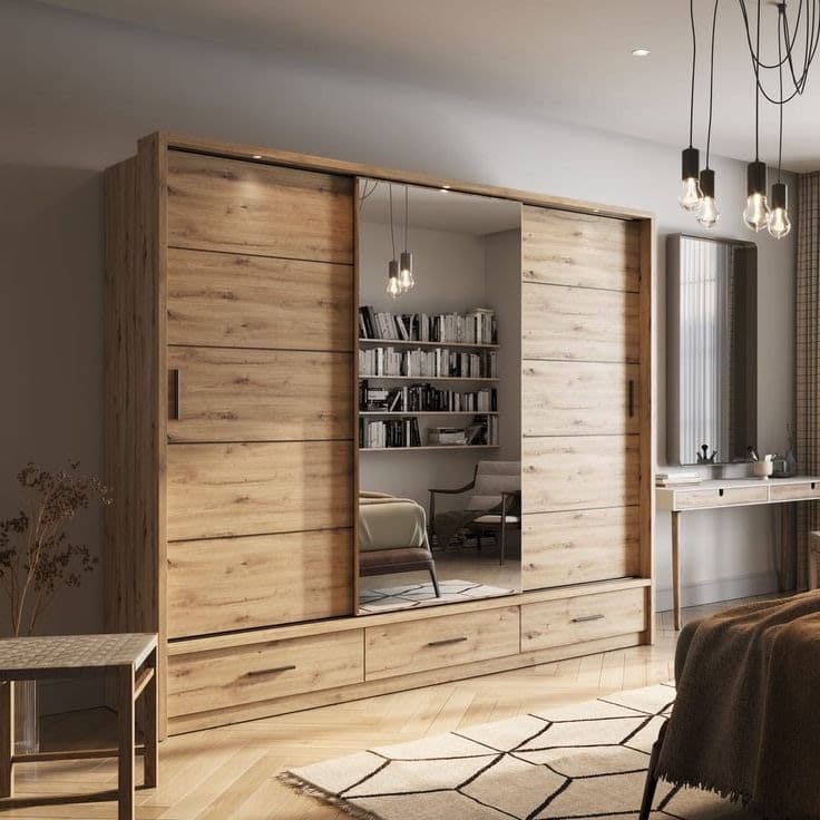 Arti 1 - 250cm 3-Door Sliding Wardrobe with Mirror & Integrated Drawers - Oak Artisan