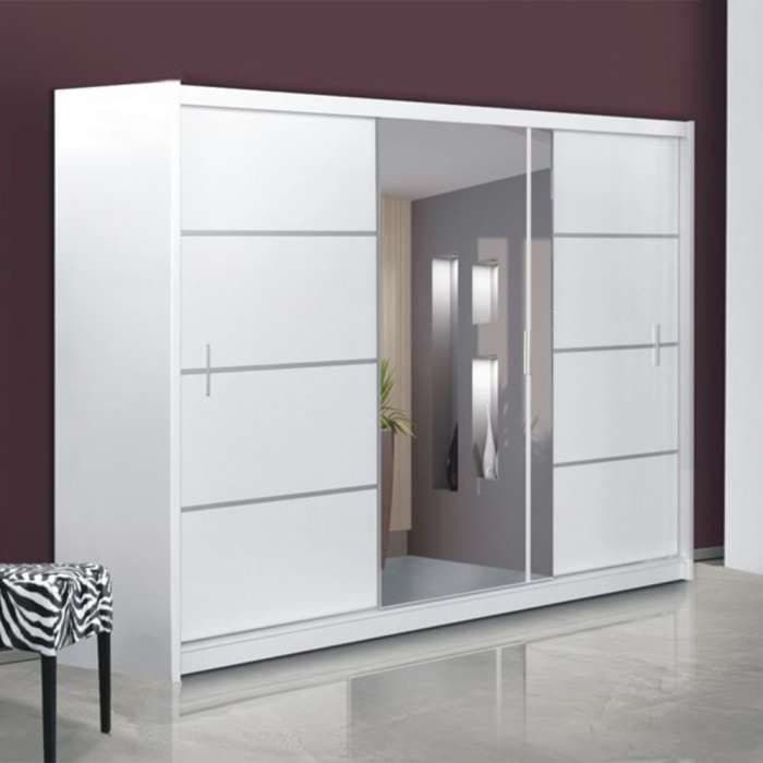 Vista 250cm 3-Door Sliding Wardrobe with Mirror - White