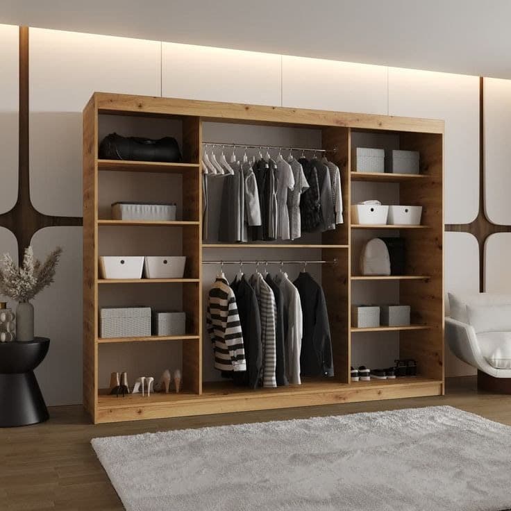 Milo 250cm 3-Door Sliding Wardrobe Internal Storage Layout - Cashmere & Oak Artisan