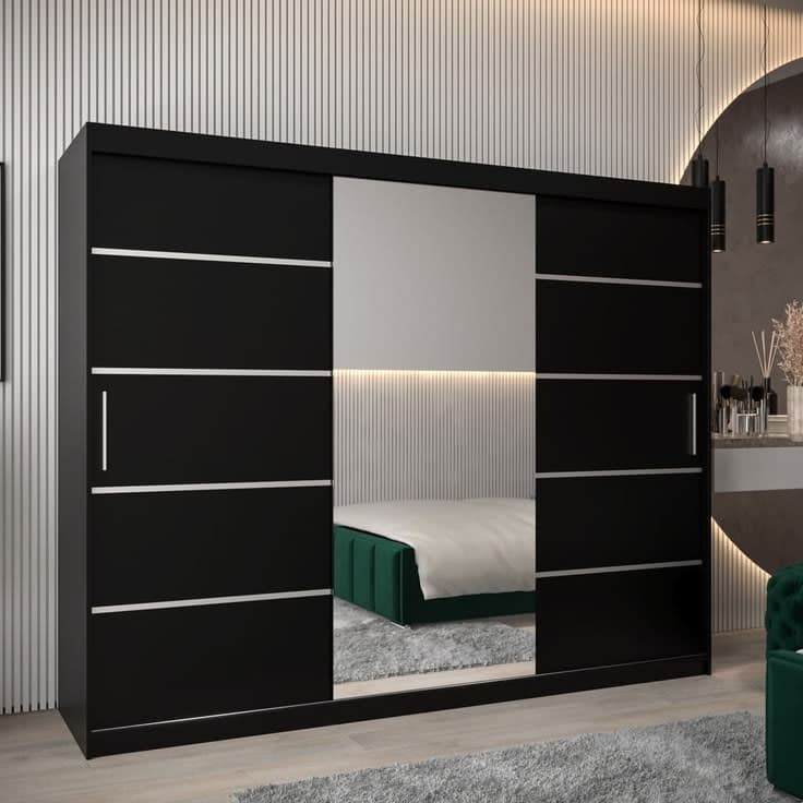 Verona 02 250cm 3-Door Sliding Wardrobe with Mirror - Black