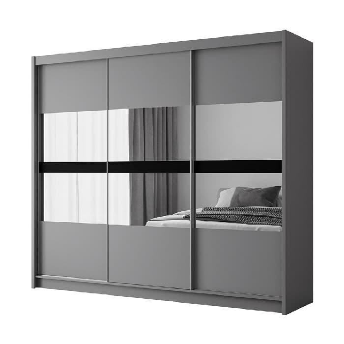 Batumi 250cm 3-Door Sliding Wardrobe with Mirror - Graphite Finish