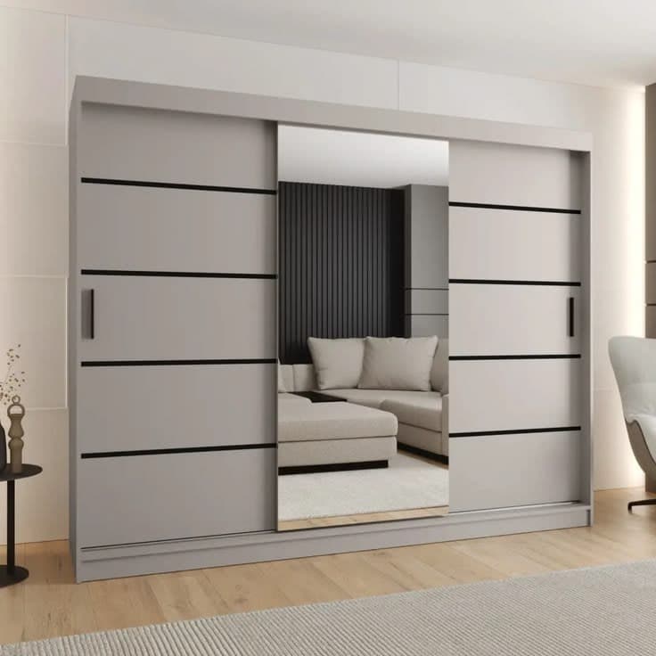 Rubino V2 250cm 3-Door Sliding Wardrobe with Mirror - Grey