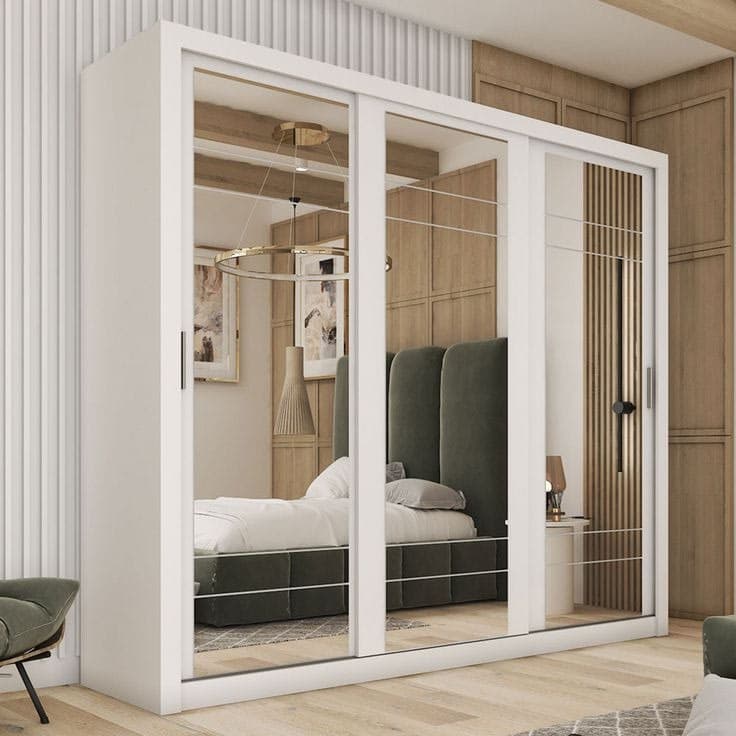 Durango 250cm 3-Door Full Mirror Sliding Wardrobe - Matt White