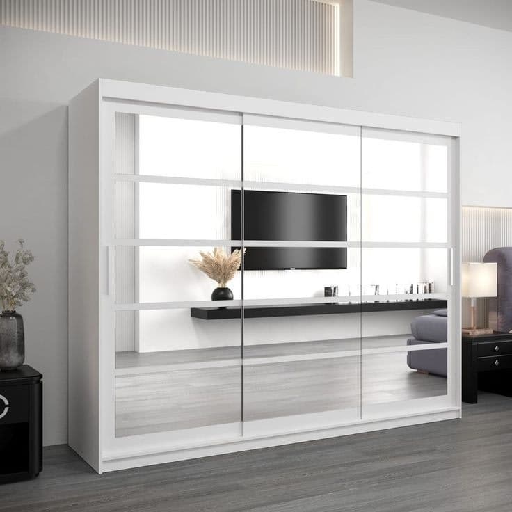 Roma II 250cm 3-Door Full Mirror Sliding Wardrobe - White