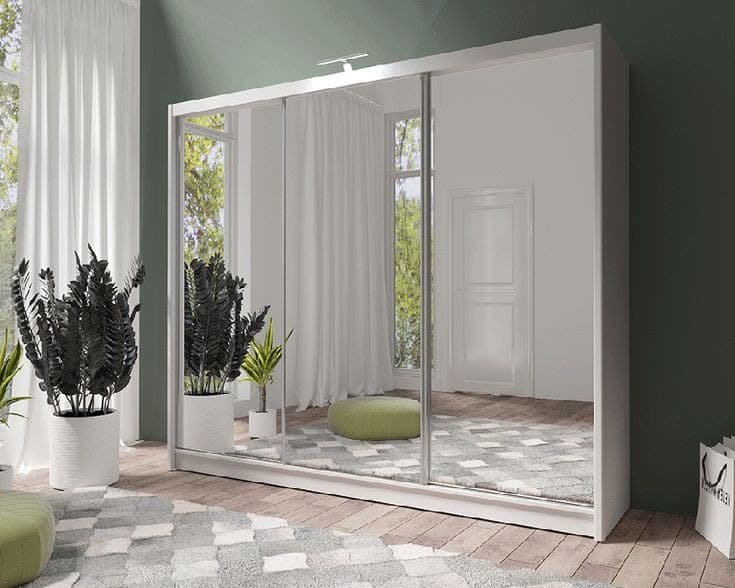 Paris Lux 250cm 3-Door Full Mirror Sliding Wardrobe - White