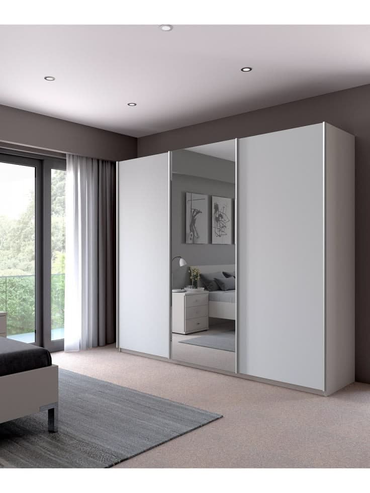 Elstra 250cm 3-Door Sliding Wardrobe with Mirror - Off White Light Grey