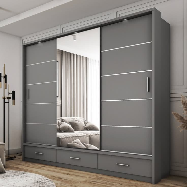 Durango 250cm 3-Door Sliding Wardrobe with Mirror & Drawers - Matt Grey