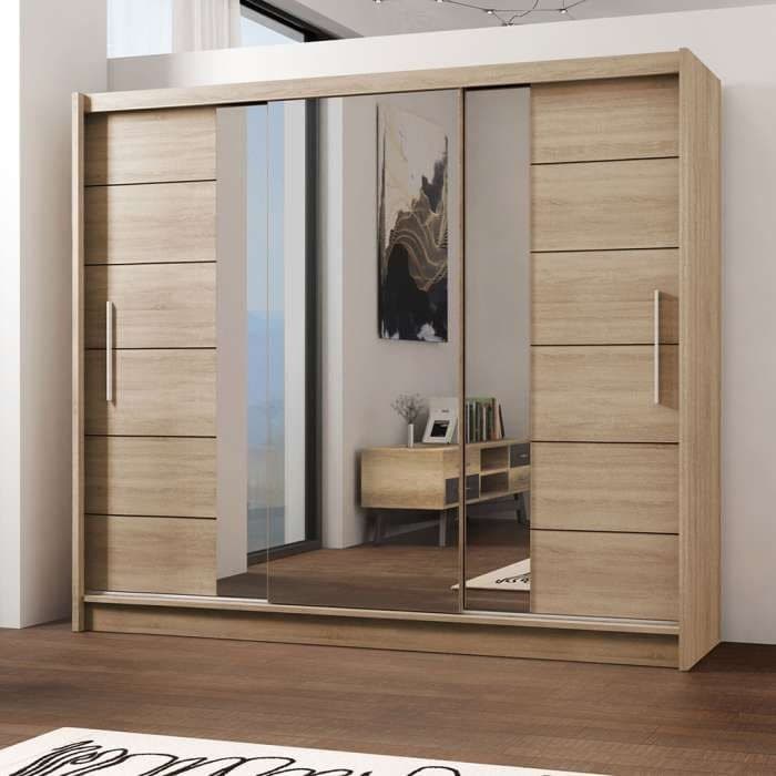 Lizbona 2 250cm 3-Door Sliding Wardrobe with Mirror - Oak Sonoma