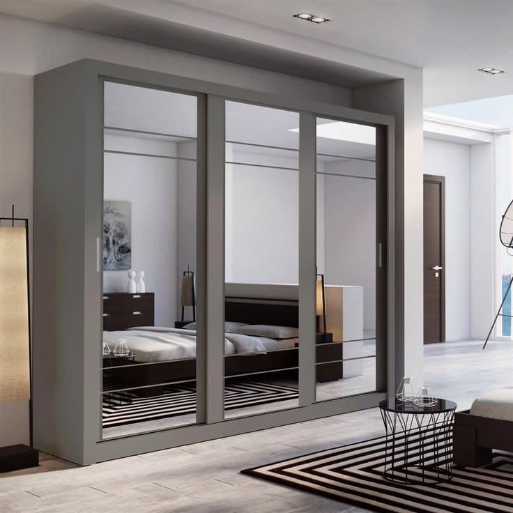 Klassy 250cm 3-Door Full Mirror Sliding Wardrobe - Grey