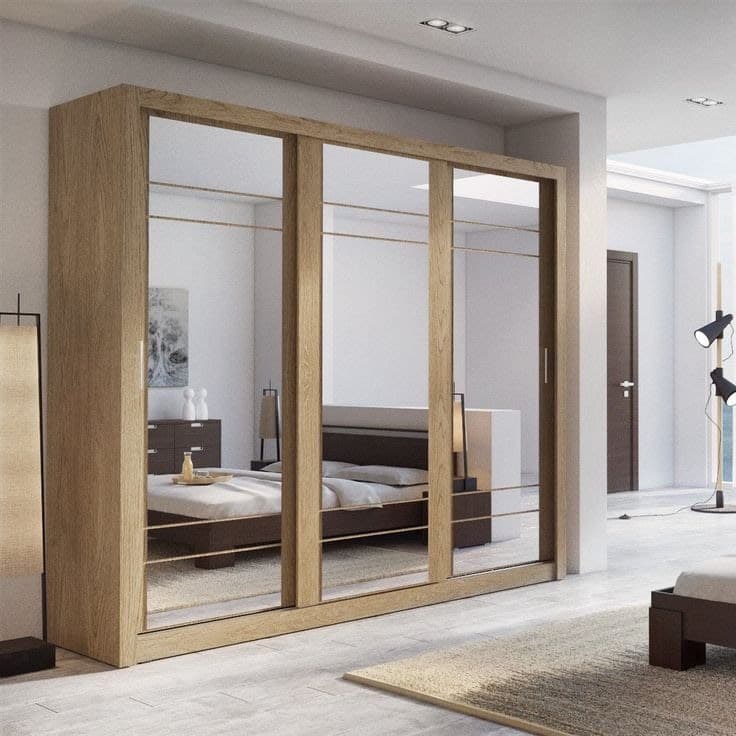 Klassy 250cm 3-Door Full Mirror Sliding Wardrobe - Shetland Oak