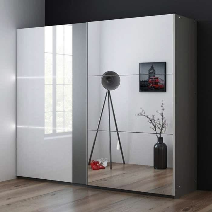 Tunis 250cm 3-Door Sliding Wardrobe with Mirror - Graphite