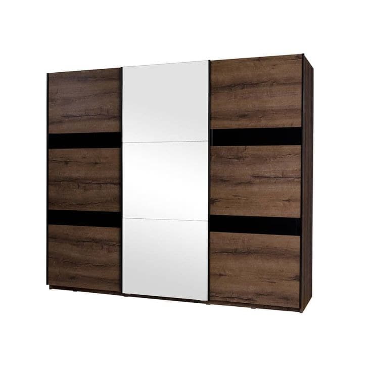 Denver 13 250cm 3-Door Sliding Wardrobe with Mirror - Dark Oak Black