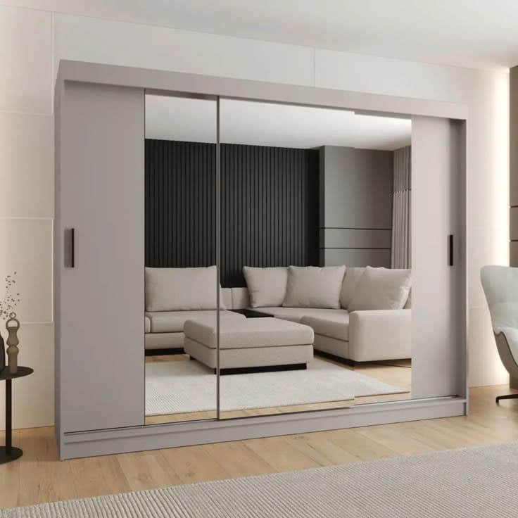 Rubino T2 250cm 3-Door Sliding Wardrobe with Mirror - Grey