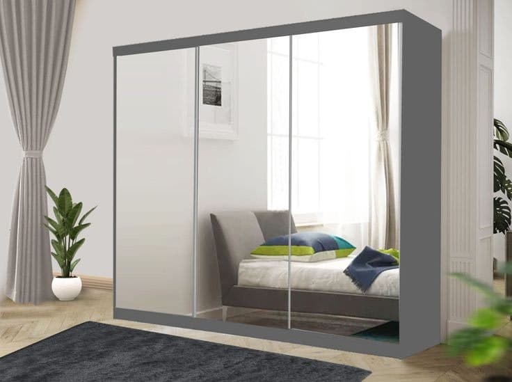 Grey RAC3 250cm 3-Door Full Mirror Sliding Wardrobe - Grey