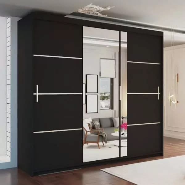 Vision 250cm 3-Door Sliding Wardrobe with Mirror - Matt Black