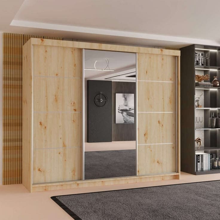 Artisan 250cm 3-Door Sliding Wardrobe with Mirror - Artisan Oak