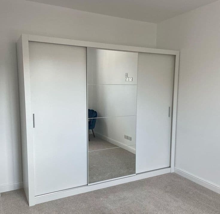 Idea 01 250cm 3-Door Sliding Wardrobe with Mirror - White