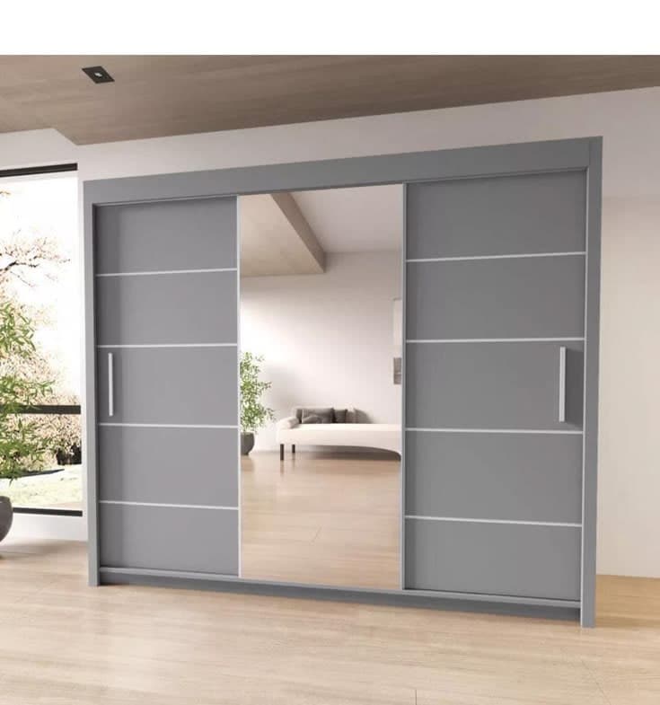 Chicago 250cm 3-Door Sliding Wardrobe with Mirror - Grey