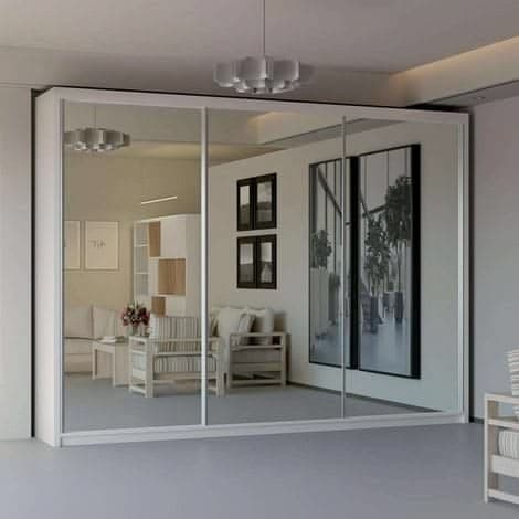 Modern Full Mirror 250cm 3-Door Sliding Wardrobe - White