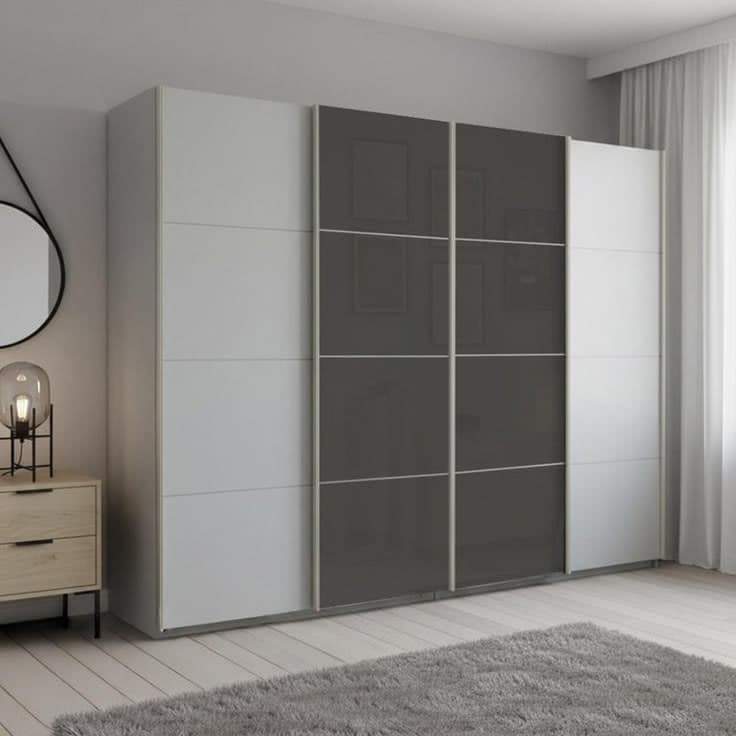 Rauch Beluga Extra 250cm 4-Door Sliding Wardrobe - White & Grey