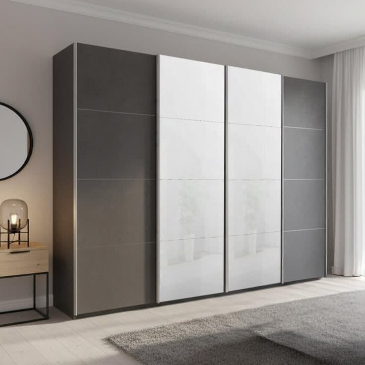 Rauch Beluga Extra 250cm 4-Door Sliding Wardrobe - Grey & White